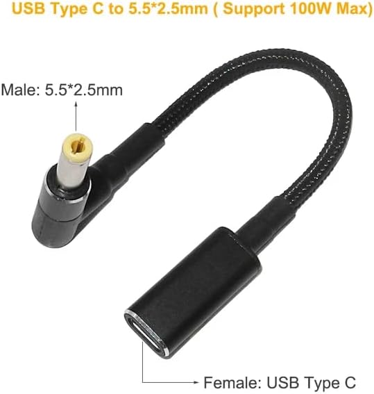 USB C to Slim Laptop Charging Cable Adapter Female Type C to DC Converter 0.8ft 100W PD Power Charger Supply Cord for Levono Toshiba Asus K55A K55N K501UX K53E G360 G450 G455 (5.5 x 2.5mm for Generic)