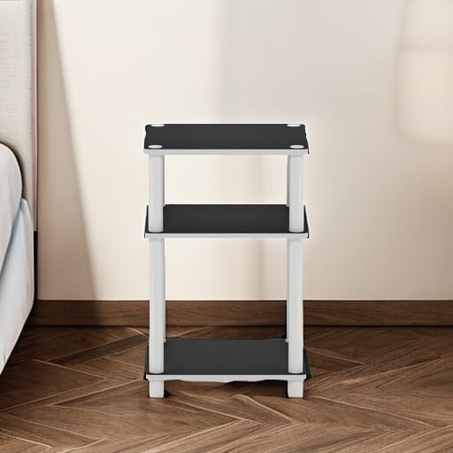 Furinno JUST Side Table, 3-Tier End Table, Open Shelves Night Stand, Bedside Table, Toolless Assembly, for Living Room, Bedroom, Bathroom, White(Espresso)