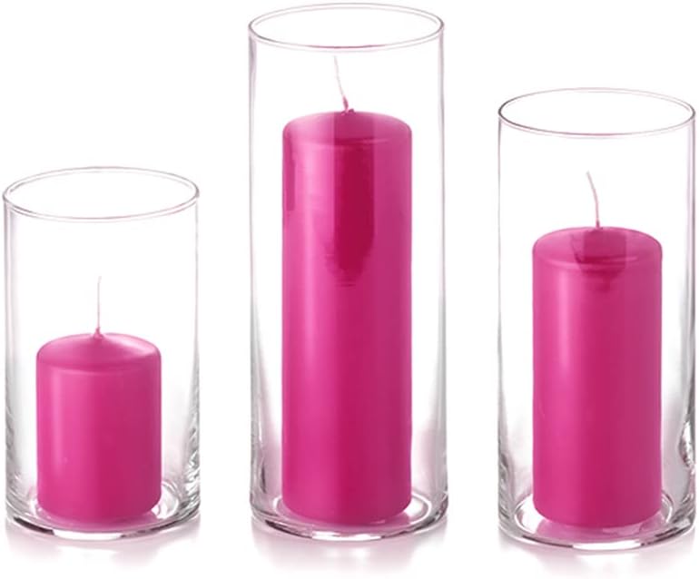 yummi Set of 12 Slim Pillars and Cylinder Vases - Hot Pink