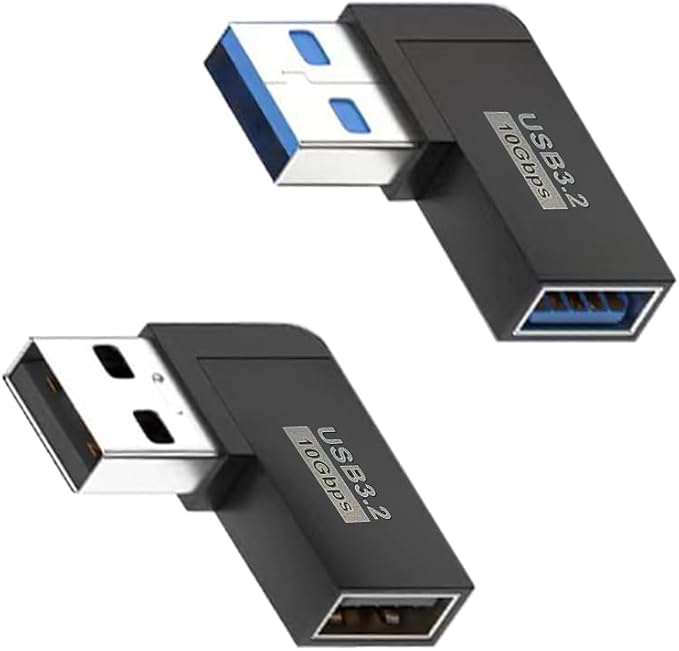 90 Degree Left and Right Angle USB 3.0 Male to Female Expansion Adapter,USB Extender Connector Adapter 2 Pack-Black