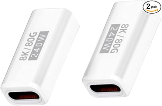 Danfetsoy USB C Coupler 80Gbps, USB C Female to Female Adapter Thunderbolt 5/4 Support 240W/80Gbps /8K@60Hz Video for MacBook, Laptop, Tablet, etc(White 2pack)