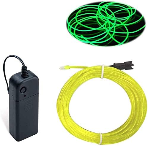 MaxLax EL Wire Lemon Green, 32.8ft/10m Portable Battery Pack Neon Light Strip 360° Cuttable Glowing Rope Lights for Parties, Halloween, DIY Decoration