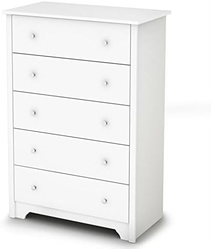 South Shore Vito Collection 5-Drawer Dresser, 16.88"D x 31.5"W x 48.75"H, Pure White with Matte Nickel Handles