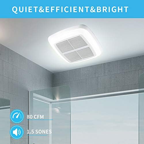 Tech Drive Very-Quiet 80 CFM, 1.5 Sone No Attic access Needed Installation Bathroom Ventilation and Exhaust Fan With LED light 4000K 800LM (80CFM),Ceiling Mounted Fan,Easy to Install
