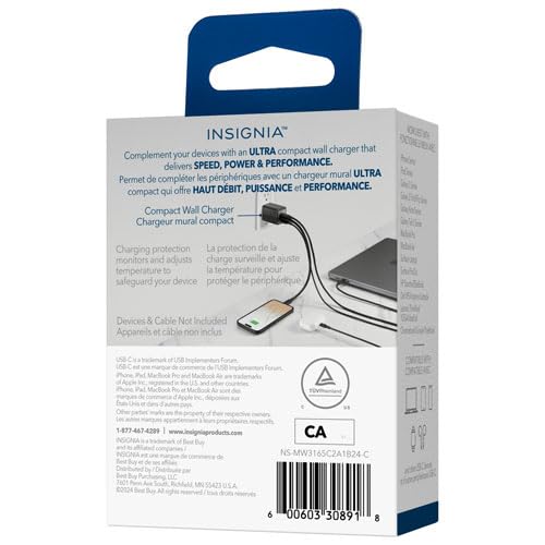 INSIGNIA USB Cables, 20Gbps High-Speed Charging & Data Sync, Braided Nylon, Compatible with MacBook, Laptop, iPhone, iPad, Android (Accessories, 65W 3-Ports USB-C Wall Accessory (BLK))