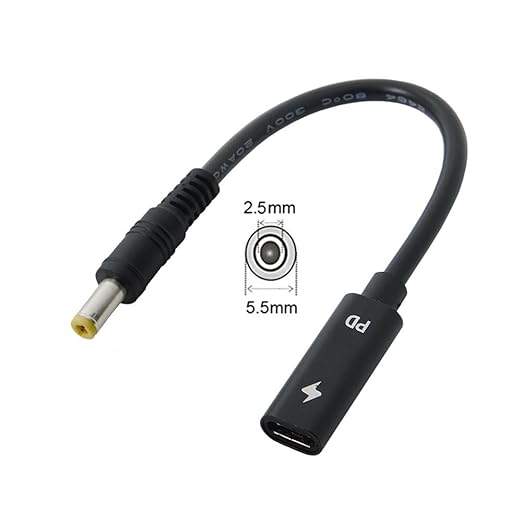 NFHK Type C USB-C Female Input to DC 5.5 * 2.5mm Power PD Charge Cable fit for Laptop 18-20V 20cm