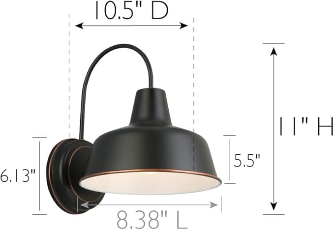 Mason Barn Light 1 Indoor/Outdoor Wall Mount Modern Industrial Farmhouse Design House Light for Patio, Garage, Bathroom, Office, Kitchen, 8 inch, Oil Rubbed Bronze, 519504