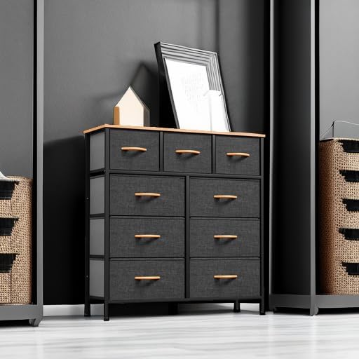 YITAHOME Dresser with 9 Drawers, Fabric Dresser for Bedroom, Living Room, Hallway, Closets (Dark Grey)