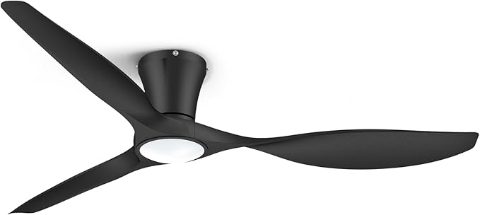 ocioc 52 inch Ceiling Fans with Lights and Remote, Dimmable Ceiling Fans with Reversible Quiet DC Motor, Flush Mount, 3CCT, Black Ceiling Fan for Bedroom Living Room Indoor/Outdoor