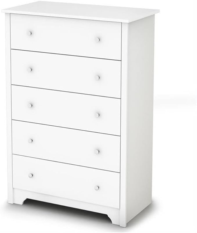 South Shore Vito Collection 5-Drawer Dresser, 16.88"D x 31.5"W x 48.75"H, Pure White with Matte Nickel Handles