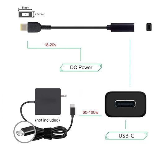 NFHK Type C USB-C to Rectangle 11.0 * 4.5mm Power Plug PD Emulator Trigger Charge Cable for X1 Carbon