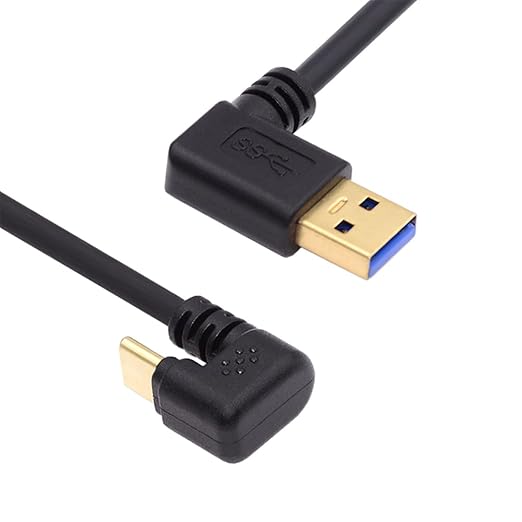 NFHK Left Angled USB3.0 Type-A to Type C USB-C Male to Male Power Data Cable 5Gbps USB-C Opposite U Shape Back Angled