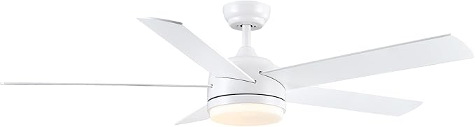 YUHAO 60 Inch White Ceiling Fan with Light and Remote Control.Noiseless,Dimmable,3CCT,6 Speeds Reversible, DC Ceiling Fans for Indoor or Covered Outdoor