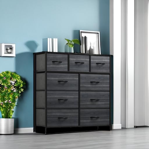 YITAHOME Dresser for Bedroom with 9 Drawers - Organizer Unit for Living Room, Hallway, Closets (Charcoal Black Wood Grain)