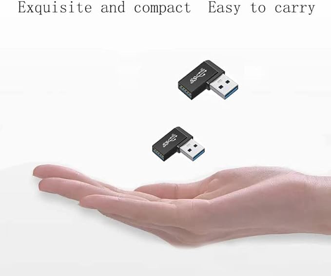 90 Degree Right Angle USB 3.0 Male to Female Expansion Adapter for Connecting Mobile Hard Disk, U Disk, Wireless Network Card, Camera, Mouse, Keyboard, etc. - Black 2pack