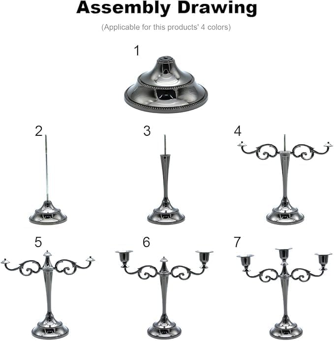 Black Candelabra Candle Holders for Pillar Candles 10.6 inch Tall, 5 Candle Candlestick Holder for 1/2-1 inch Taper Candles Halloween Candelabra Decoration Easy Assembly (Black Glossy-3 Arm)