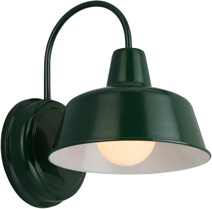 Mason Barn Light Indoor/Outdoor Wall Mount Modern Industrial Farmhouse Design House Wall Light for Patio, Garage, Bathroom, Office, Kitchen, 8-Inch, Forest Green, 579342