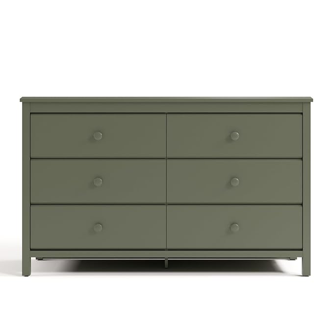 Storkcraft Alpine 6-Drawer Dresser (Olive) – GREENGUARD Gold Certified, Green Dresser for Bedroom, Kids & Nursery Storage Drawers, Safety Interlocking Drawers, Pre-Installed Tracks, Kids Bedroom