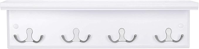 SONGMICS Entryway Hanging Coat Rack, Wall-Mounted Wooden Shelf, with 4 Double Hooks, Wall Floating Shelf, White ULHR42WT