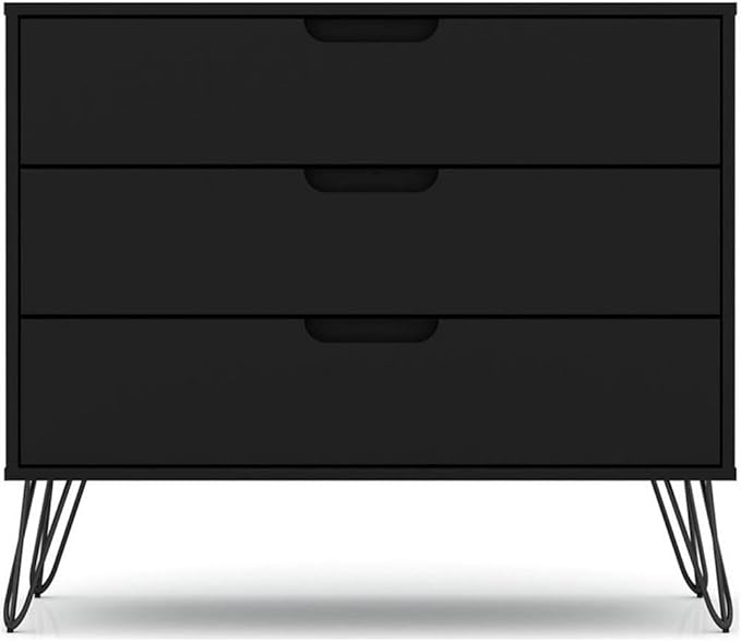 Manhattan Comfort Rockefeller 3 Drawer Dresser for Bedroom Storage, Nursery, Closet, Living Room, Entryway, TV Stand for Screens up to 32 Inches, Anti-Tip Kit Included, Set of 1, Black