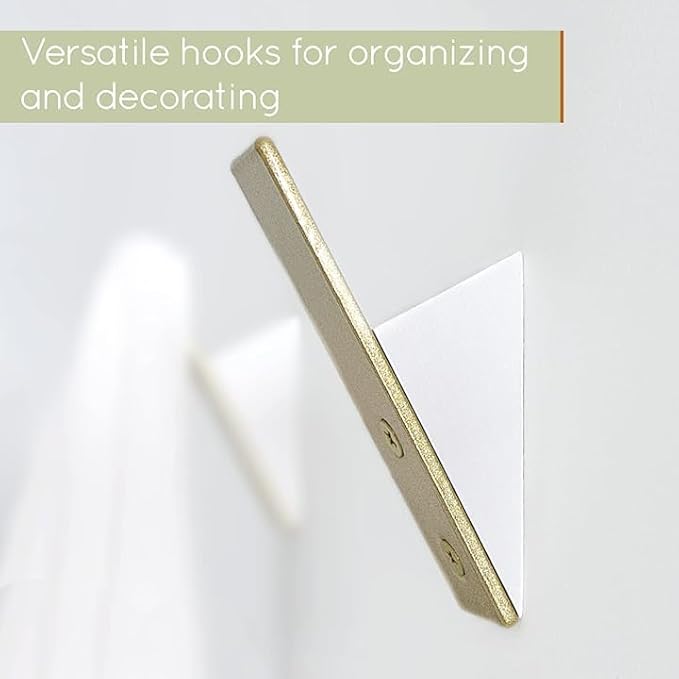 Homeforia Gold Wall Coat Hooks, High End White Wood & Gold Metal Wall Mounted Clothing Hook, Mid-Century Modern Clothes Hooks, Heavy Duty Wooden Hook for Hanging Coats, Hats, Towels & More, Set of 4