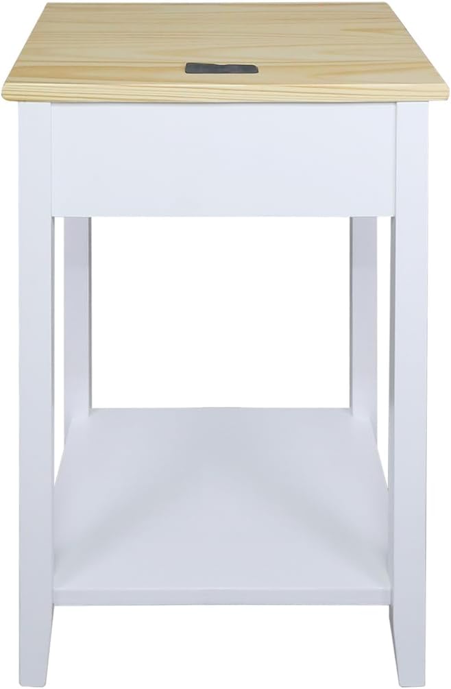 Casual Home Owl Night Stand with USB Port Charging Station and Drawer, 17.5" W x 14.25" D x 24.5" H, Natural White
