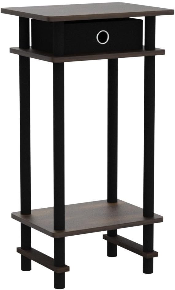 Furinno Turn-N-Tube Tall End Side Night Stand/Bedside Table with Bin Drawer, 2-Pack, Amber Pine/Black/Black