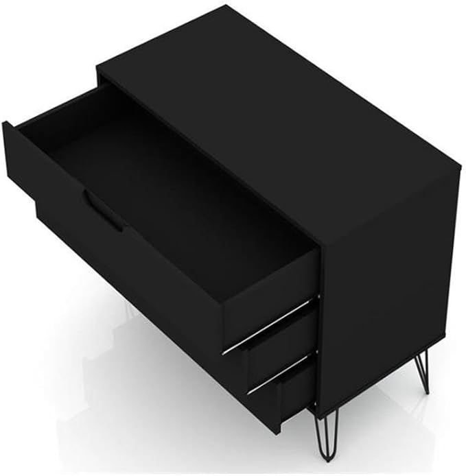 Manhattan Comfort Rockefeller 3 Drawer Dresser for Bedroom Storage, Nursery, Closet, Living Room, Entryway, TV Stand for Screens up to 32 Inches, Anti-Tip Kit Included, Set of 1, Black