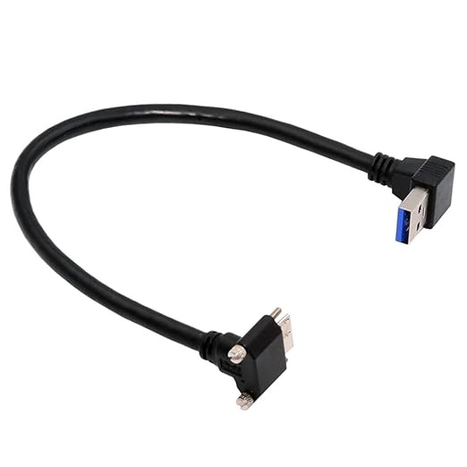 NFHK Down Angled 90 Degree USB 3.0 A Male to Micro-B 3.0 Plug Down Angled Locking Screw Panel Cable 25cm