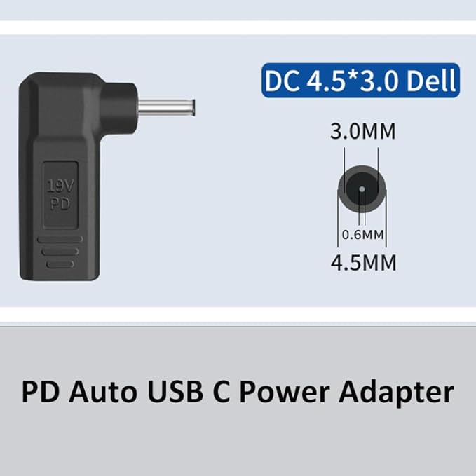 100W DC 4.5x3.0mm to USB C Adapter, USB C to 4.5mmX3.0mm 19.5V Adapter Made for Dell Inspiron Latitude Series Series