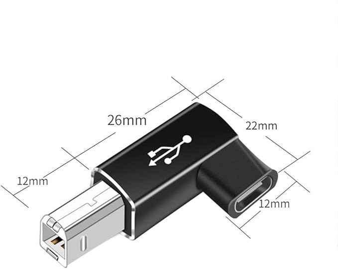 USB C Female to Midi 90 Degree Adapter, 2Pack Female USB C to Male USB B Printer Adapter, Compatible with Printers, MIDI, Eectric Pianos, Synthesizers, USB Microphones