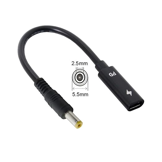 NFHK Type C USB-C Female Input to DC 5.5 * 2.5mm Power PD Charge Cable fit for Laptop 18-20V 20cm