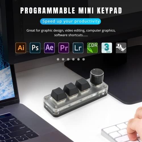 Yunseity Mini 3 Key Keypad with Knob, Mechanical Gaming Keyboard Programming Macro Keyboard for DIY Programmers