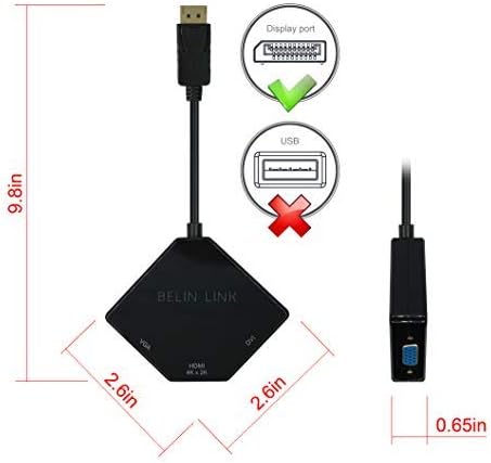 DP to HDMI VGA DVI Adapter Displayport to HDMI 4K Adapter 3 in 1 Display Port to HDMI VGA DVI Converter Male to Female Gold-Plated (Diamond Shaped)… (Diamond Shaped)