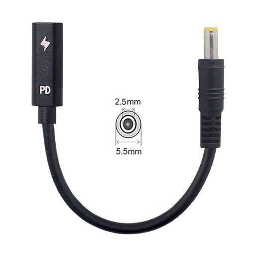 NFHK Type C USB-C Female Input to DC 5.5 * 2.5mm Power PD Charge Cable fit for Laptop 18-20V 20cm