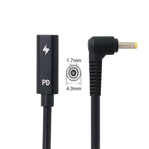 NFHK Type C USB-C Female Input to DC 4.0 * 1.7mm Power PD Charge Cable fit for Laptop 18-20V