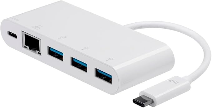 Monoprice USB-C Multiport Adapter - RJ45, USB-A and USB-C Ports, Mirror Display, Up To 1080p @ 60hz, White - Select Series