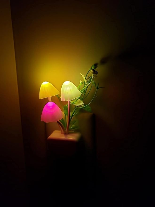 Sensor Led Night Light, Color Changing Plug-in LED Mushroom Light Dream Bed Lamp Cute NightLight Sweet Night Lights for Kids Adults