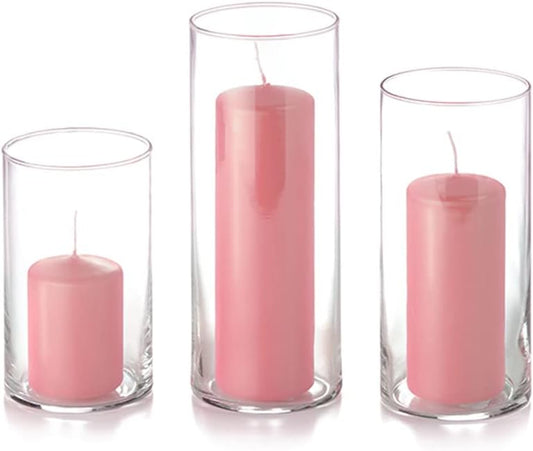 yummi Set of 12 Slim Pillars and Cylinder Vases - Light Rose