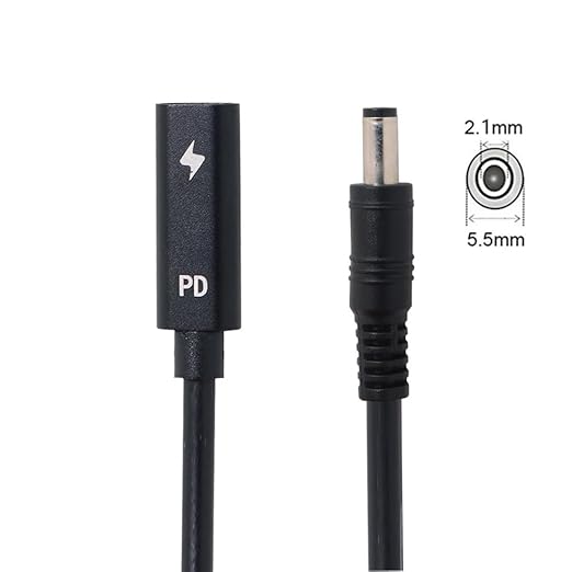 NFHK Type C USB-C Female Input to DC 5.5 * 2.1mm Power PD Charge Cable fit for Laptop 18-20V