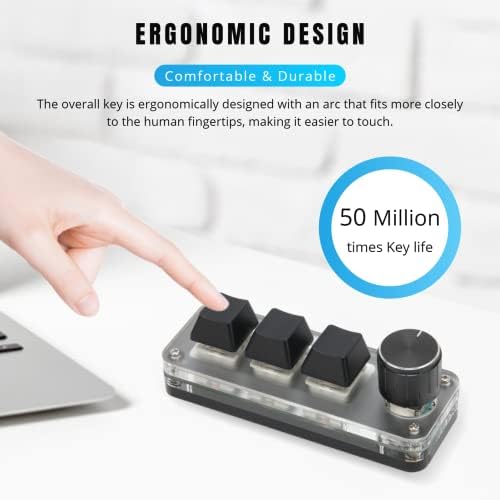 Yunseity Mini 3 Key Keypad with Knob, Mechanical Gaming Keyboard Programming Macro Keyboard for DIY Programmers