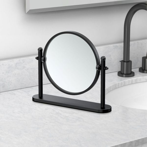 Gatco 1391MX Table Mirror, Matte Black/ 7.50" Double Sided Tabletop Makeup Vanity Mirror with 3X Magnification on One Side and Rotates 360 Degrees