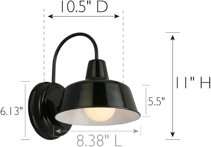 Design House Mason Barn Light Indoor/Outdoor Wall Mount Modern Industrial Farmhouse Wall Light for Patio, Garage, Bathroom, Office, Kitchen, 8-Inch, Satin Black, 579367