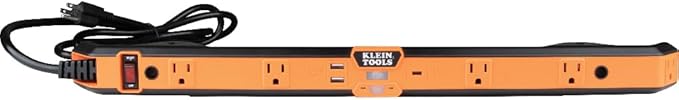 Klein Tools 29602 Magnetic Power Strip, Surge Protector with Motion Sensor LED Light, 5 Outlets, USB-C and 2 USB-A Ports, 5-Foot Cord, Heavy Duty for Workshop