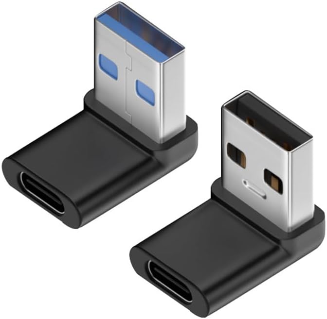 Herfair 90 Degree USB to USB C Adapter (2-Pack) Right Angle Type-C Female to A Male Converter USB3.2 C Type Plug Adapter Vertical USB Port Changer Extender Connector (Up+Down Angle)