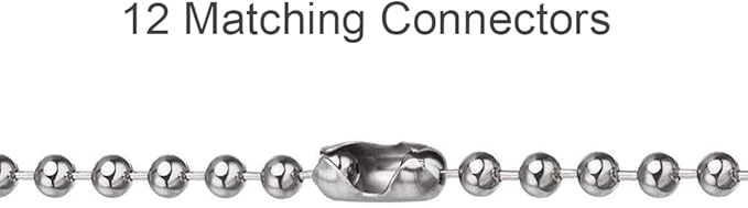 Ceiling Fan Pull Chain, 120" Rust Proof Copper 3mm Beaded Ball Light Pulls Extension Chains with 12 Connectors, Silver
