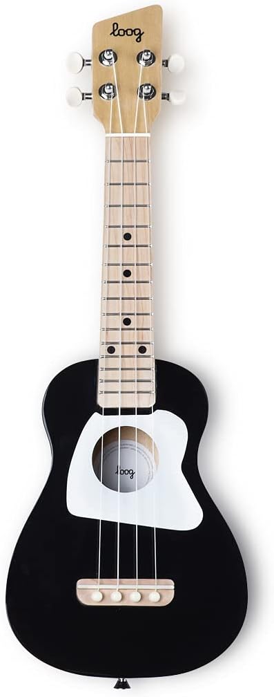 Loog Wood Soprano Ukulele for Kids & Beginners, App & Lessons, All Ages (Black)