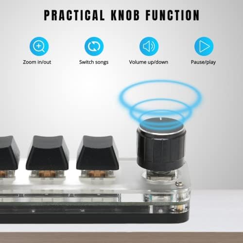 Yunseity Mini 3 Key Keypad with Knob, Mechanical Gaming Keyboard Programming Macro Keyboard for DIY Programmers
