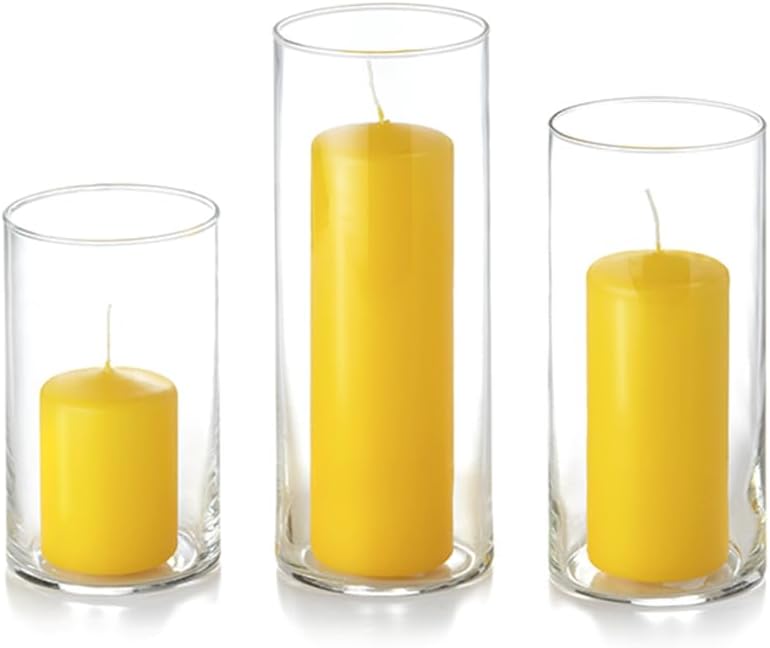yummi Set of 36 Slim Pillars and Cylinder Vases - Bright Yellow