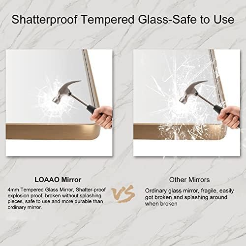 LOAAO 40”X30” Gold Bathroom Mirror, Rounded Rectangle Gold Frame Mirror, Brushed Gold Bathroom Vanity Mirror Wall-Mounted, Anti-Rust, Tempered Glass, Hangs Horizontally or Vertically